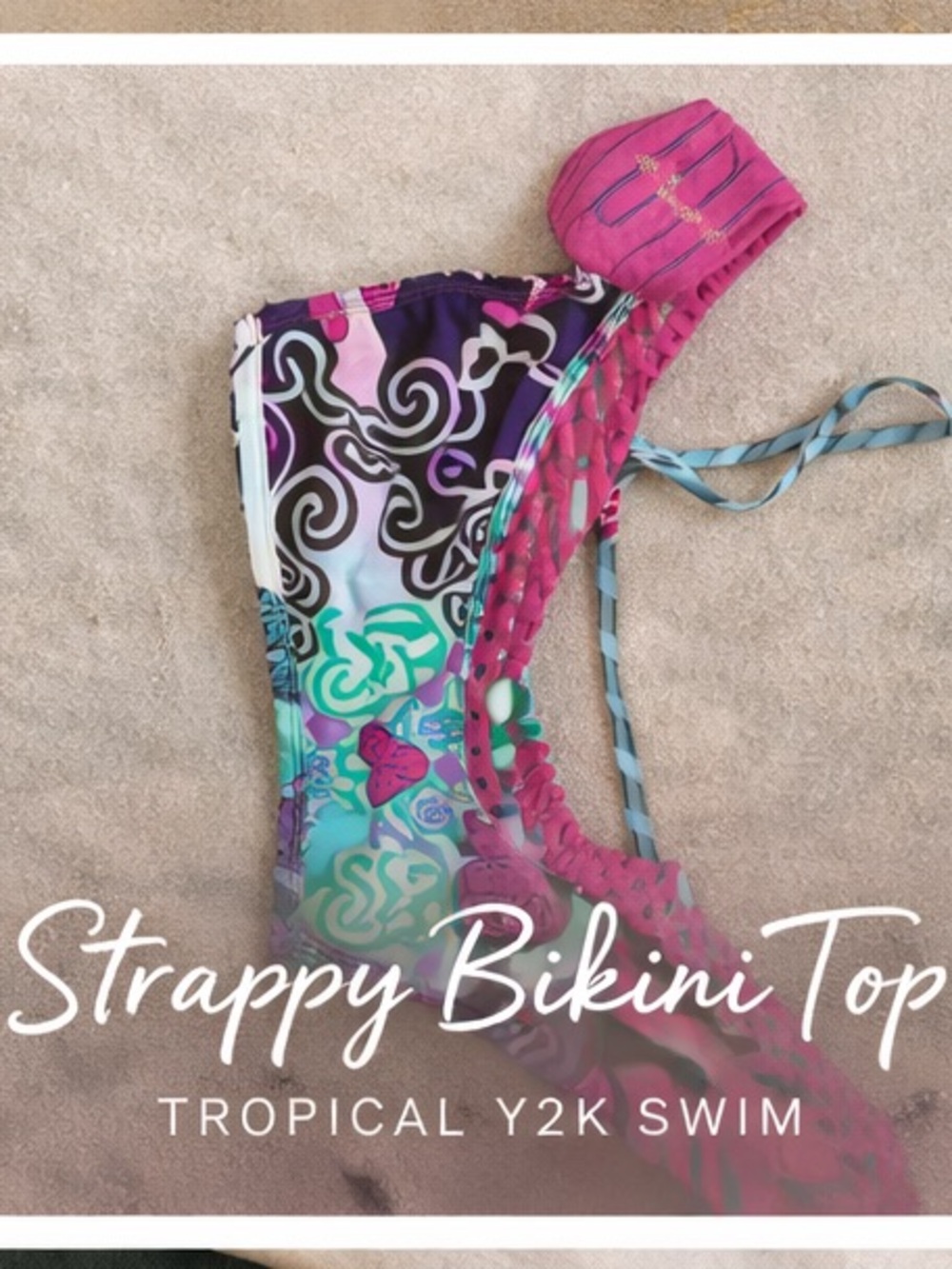 Tropical Strappy Bikini Top • Pink Resort Swim • Y2K Beach